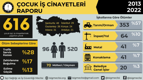 Son on yılda en az 616 çocuk işçi hayatını kaybetti