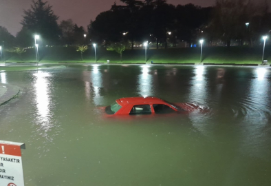 Bursa'da park halindeki aracını çıkarmak isterken gölete düştü